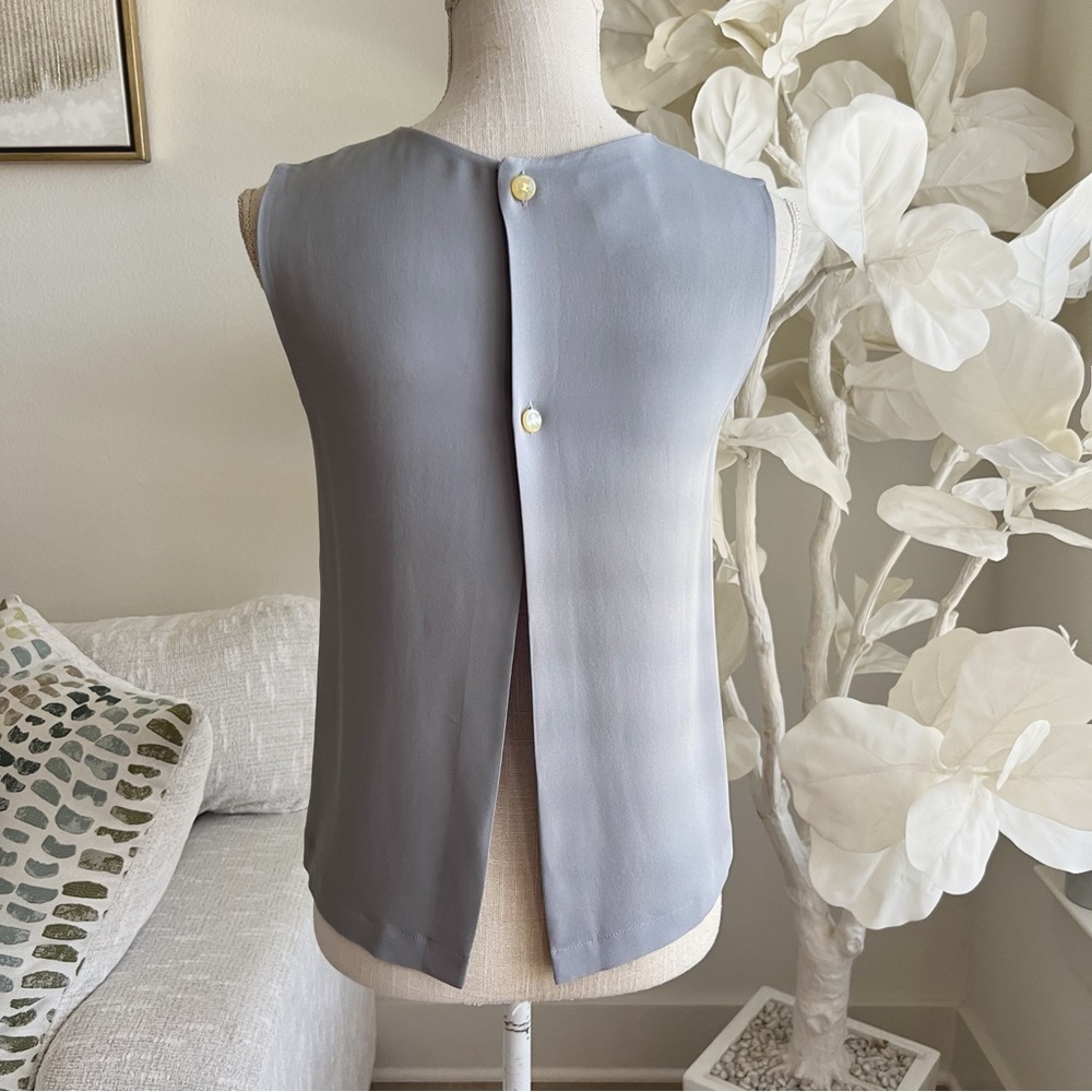 CHANEL Sleeveless Silk Top with White Floral Detail - Picture 4 of 9